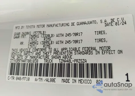 2024 Toyota Tacoma Sr5 2Wd z USA, uszkodzony, nr VIN 3TYKB5FN4RT001038